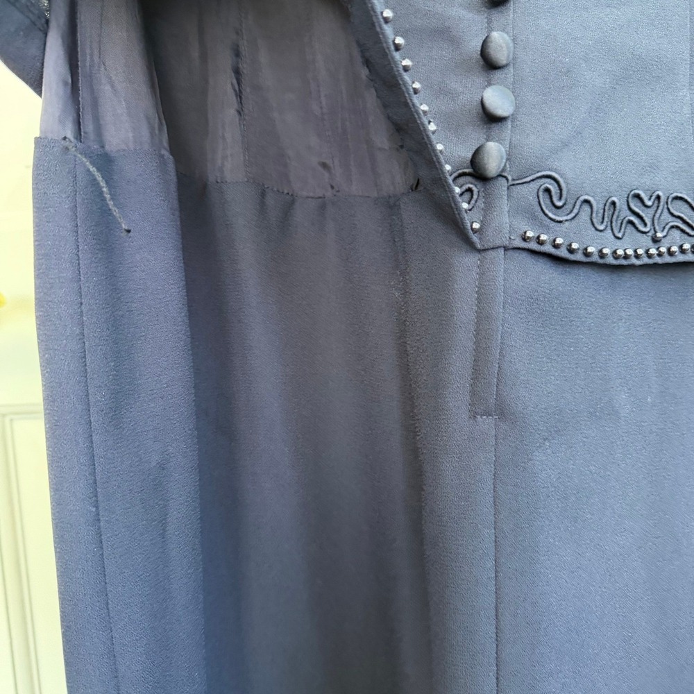 Donna Morgan Navy Blue Short Sleeve Beaded Dress SZ 12 - Picture 14 of 16